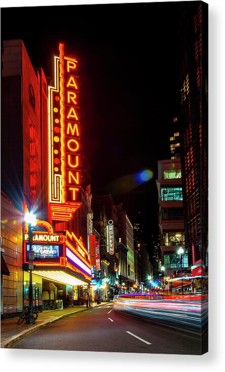 Boston Theatre District Acrylic Print featuring the photograph Boston Theatre District at Night #1 by Joann Vitali