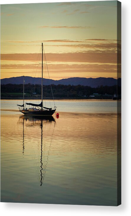 Blue Acrylic Print featuring the photograph Boat On A Lake at Sunset by Rick Deacon