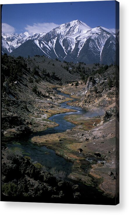 Hot Creek Acrylic Print featuring the photograph Hot Creek and Snow Capped Mt, Morrison by Bonnie Colgan