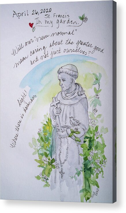 St. Francis Acrylic Print featuring the painting In My Garden by Sue Kemp