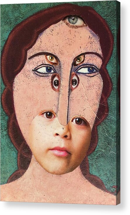 Abstract Portrait Acrylic Print featuring the mixed media Nancy Nine Eyes by Douglas Fromm