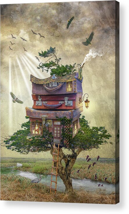 Suitcase Acrylic Print featuring the digital art Suitcase Manor by Merrilee Soberg