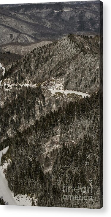 North Carolina Acrylic Print featuring the photograph Blue Ridge Parkway with Snow - Aerial Photo by David Oppenheimer
