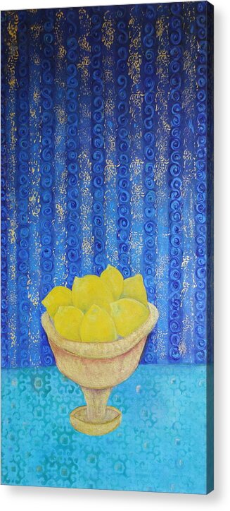 Ancient Bowl Luscious Lemons Acrylic Print featuring the painting Lemons by Sabra Chili