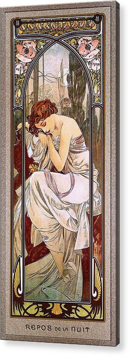 Rest Of The Night Acrylic Print featuring the painting Rest Of The Night by Alphonse Mucha by Rolando Burbon
