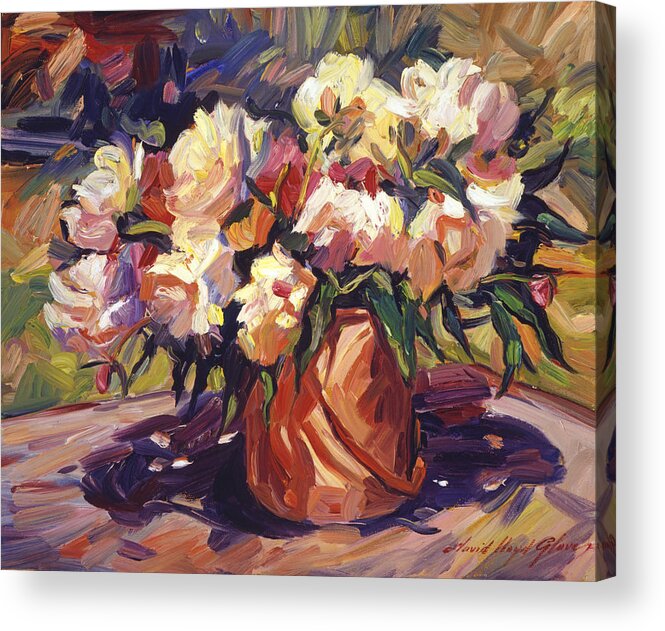 Still Life Acrylic Print featuring the painting Flower Bucket by David Lloyd Glover