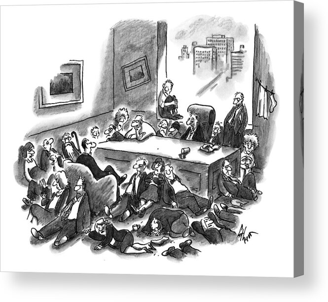 Office Acrylic Print featuring the drawing An Office Room Is Seen Overflowing With Men #1 by Frank Cotham