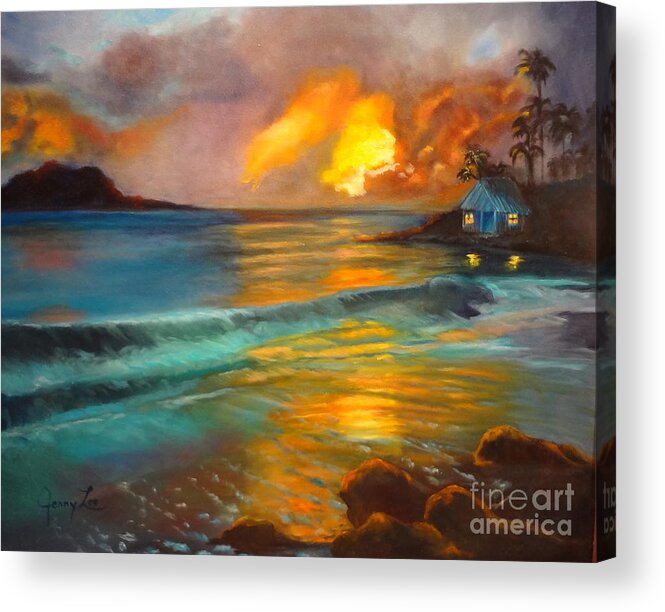 Blues Acrylic Print featuring the painting Blue Sunset by Jenny Lee