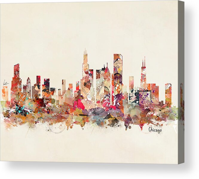 Chicago Illinois Skyline Acrylic Print featuring the painting Chicago Illinois #1 by Bri Buckley
