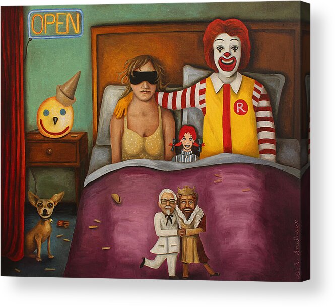 Mcdonald's Acrylic Print featuring the painting Fast Food Nightmare #1 by Leah Saulnier The Painting Maniac