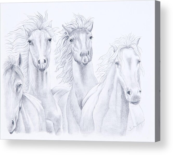 Horse Prints Acrylic Print featuring the drawing Four For Freedom by Joette Snyder