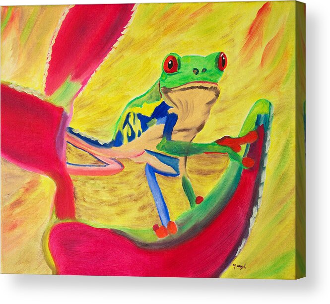 Tree Frog Acrylic Print featuring the painting Rainforest Melody by Meryl Goudey