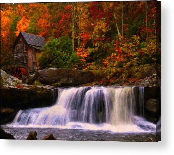 Glade Creek Grist Mill Acrylic Print featuring the digital art Glade Creek grist mill by Flees Photos