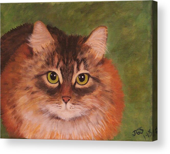 Pets Acrylic Print featuring the painting Green Eyed Kitty by Janet Greer Sammons