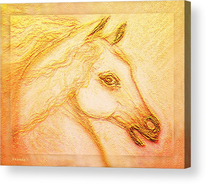 Horse Acrylic Print featuring the mixed media Horse of the Sun #1 by Ananda Vdovic