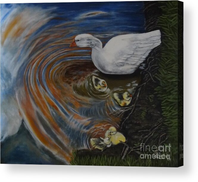 White Chinese Acrylic Print featuring the painting Orange Baby Ripples #1 by Leandria Goodman