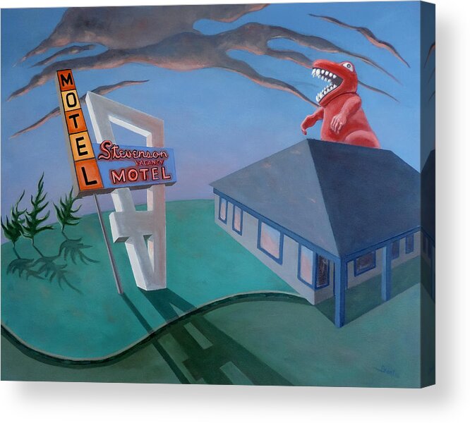 Roadside Attractions Acrylic Print featuring the painting Stevenson Motel by Sally Banfill
