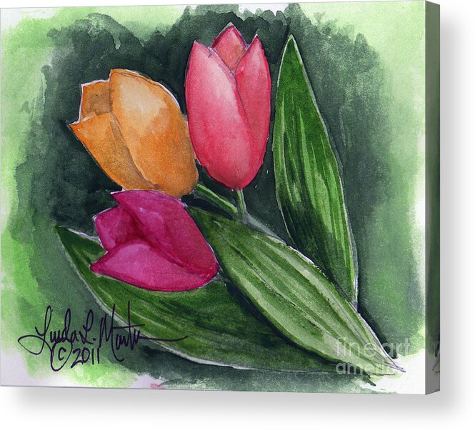Watercolor Acrylic Print featuring the painting Tulips #1 by Linda L Martin