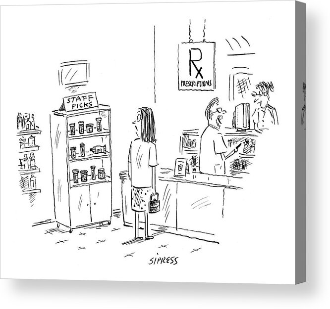 Drugs Medical Word Play Shopping Consumerism

(woman Looking At Prescription Drugs On Shelf Labeled Acrylic Print featuring the drawing New Yorker August 23rd, 2004 by David Sipress