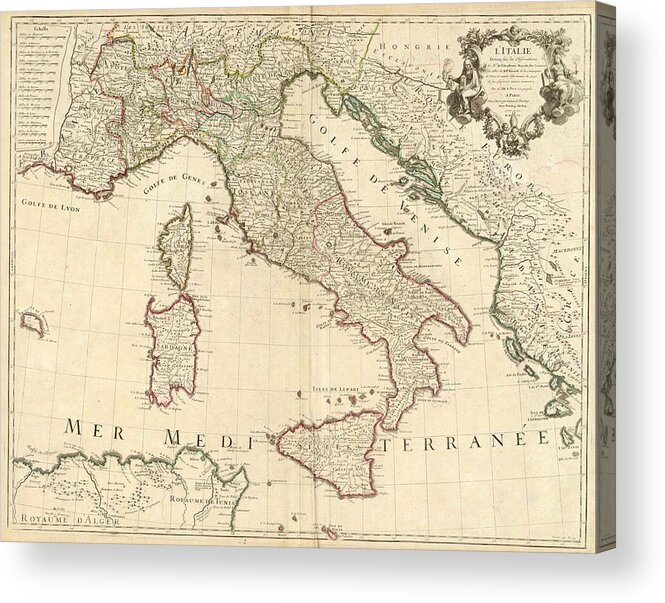 Guillaume De L'isle Acrylic Print featuring the painting 1700 Map of Italy by Guillaume de Lisle