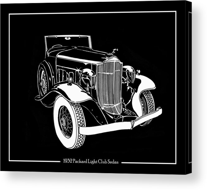 1932 Packard Light Eight Acrylic Print featuring the drawing 1932 Packard Light Eight by Jack Pumphrey