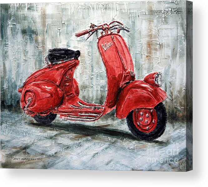 Vespa Acrylic Print featuring the painting 1947 Vespa 98 Scooter by Joey Agbayani