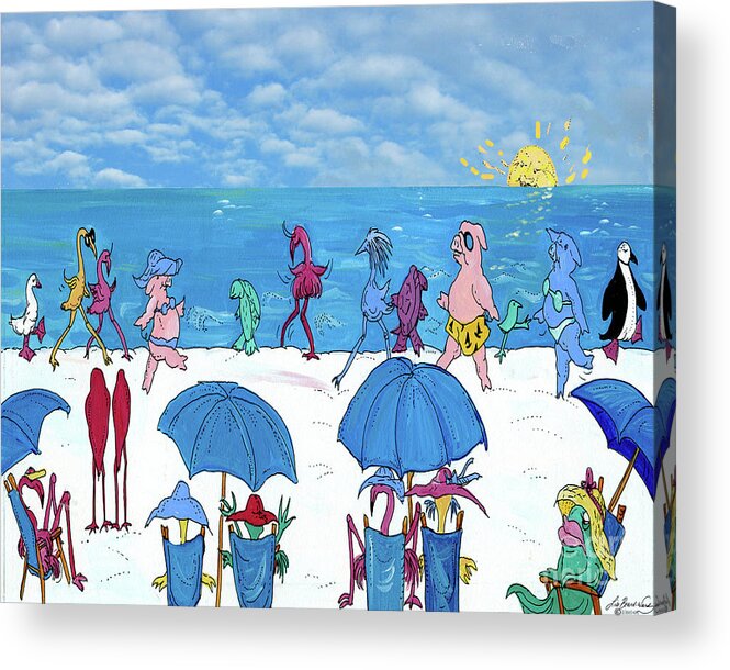 Beach Acrylic Print featuring the painting Beach Walkers by Lizi Beard-Ward