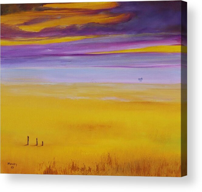 Alicia Maury Prints Acrylic Print featuring the painting Boat Near the Sea by Alicia Maury