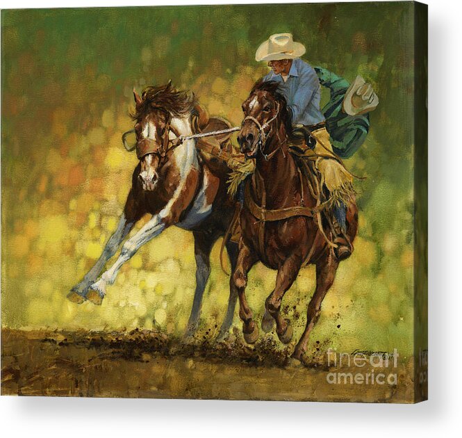 Don Langeneckert Acrylic Print featuring the painting Rodeo Pickup by Don Langeneckert