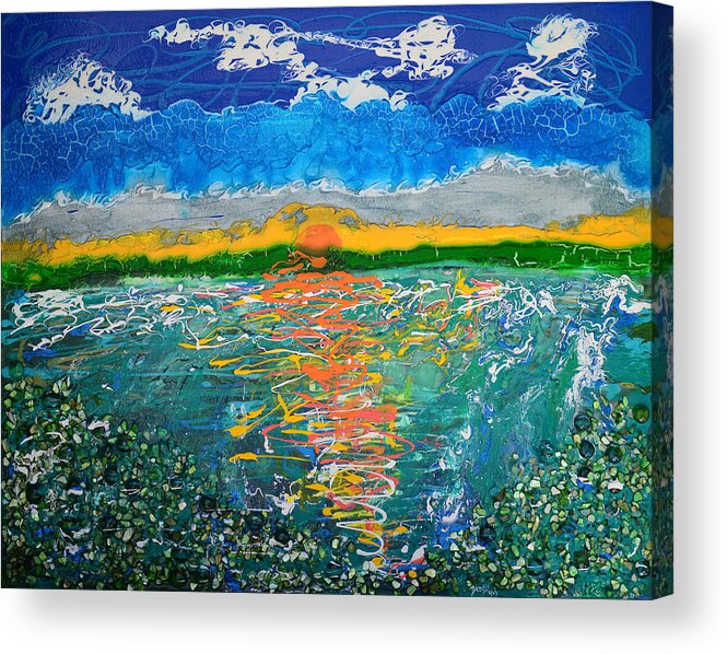 Lake Acrylic Print featuring the mixed media Green Lake Sunrise by Donna Blackhall