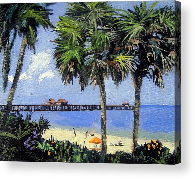 Christine Hopkins Acrylic Print featuring the painting Naples Pier Naples Florida by Christine Hopkins