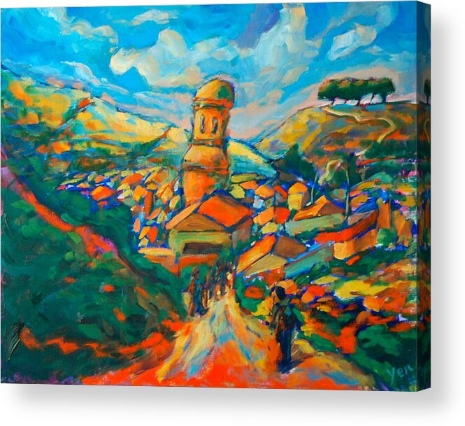 Camino De Santiago Acrylic Print featuring the painting Picturesque Arrival by Yen