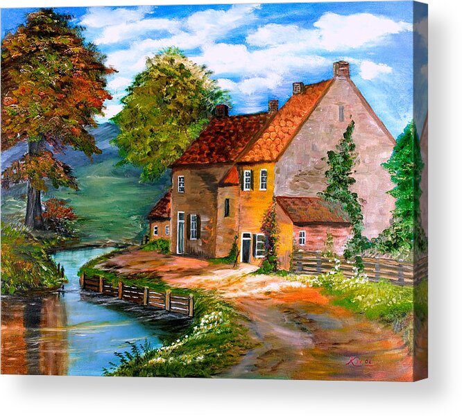 Landscape Acrylic Print featuring the painting River House by Kenneth LePoidevin