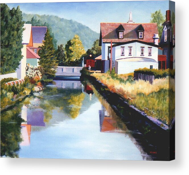 Lambertville Acrylic Print featuring the painting View Along the Canal #2 by Robert Henne
