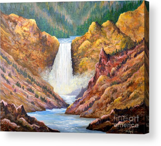 Waterfalls Acrylic Print featuring the painting Yellowstone Falls #1 by Lou Ann Bagnall