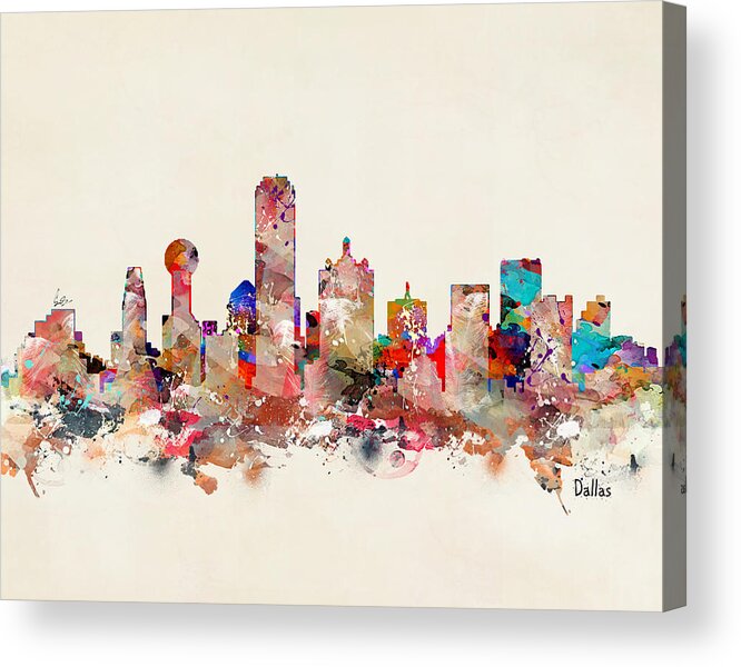 Dallas Texas Skyline Acrylic Print featuring the painting Dallas Texas Skyline #3 by Bri Buckley