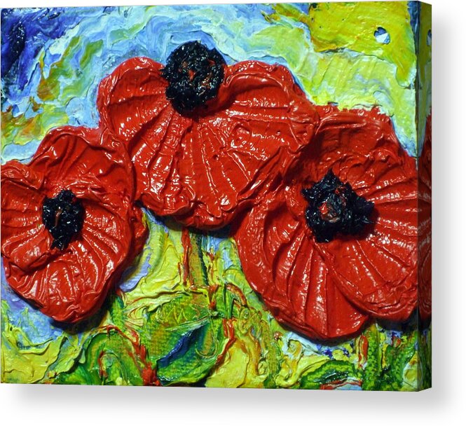 Red Acrylic Print featuring the painting Paris' Red Poppies #2 by Paris Wyatt Llanso