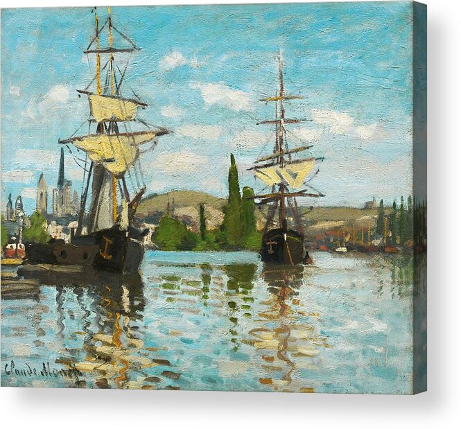 Claude Monet Acrylic Print featuring the painting Ships Riding On The Seine At Rouen #3 by Claude Monet