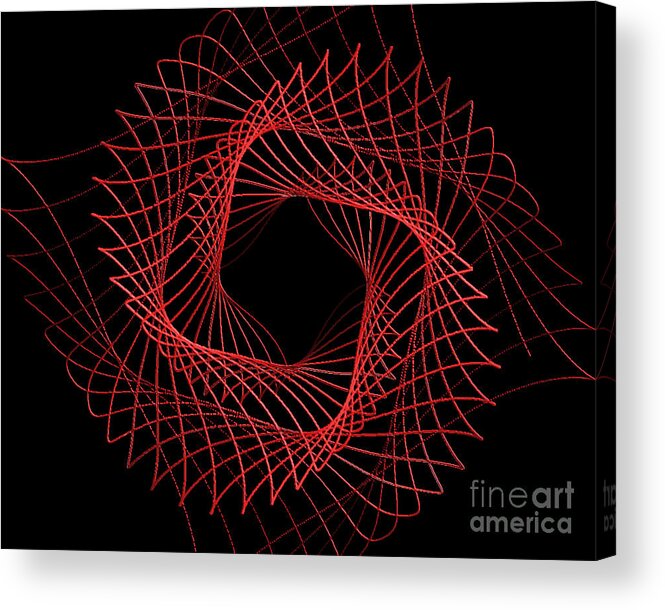 Spirograph Acrylic Print featuring the digital art 3D Spirograph Red by Stan Reckard