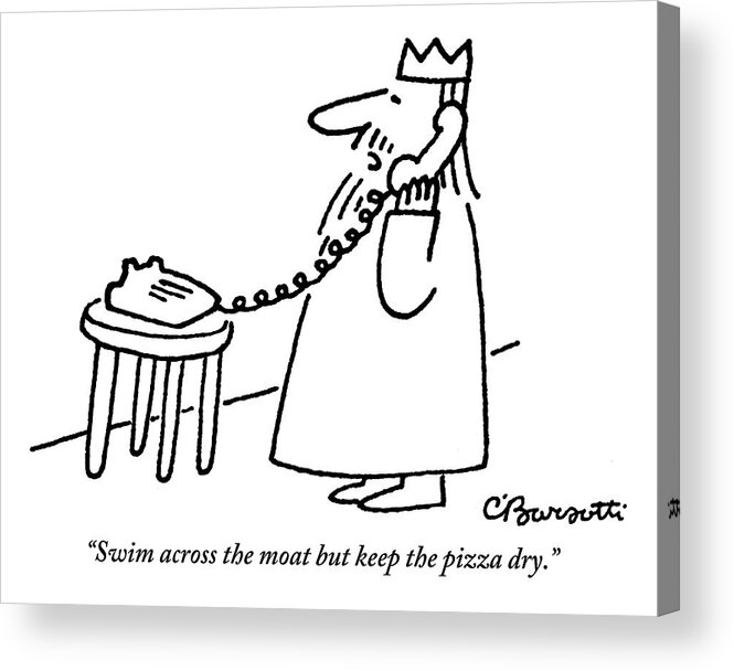 Moat Acrylic Print featuring the drawing A King Gives Instructions On The Telephone by Charles Barsotti