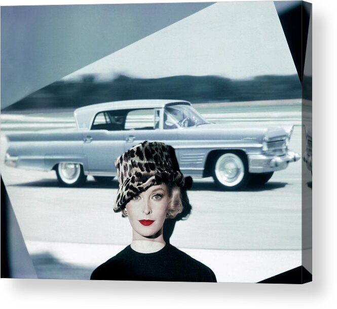 Accessories Acrylic Print featuring the photograph A Model Wearing A Leopard Print Hat by John Rawlings