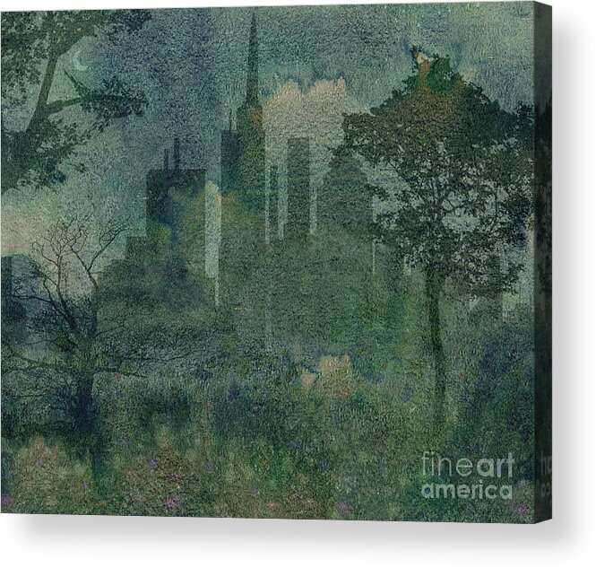 Digital Acrylic Print featuring the digital art A Park In The City by Peter Awax