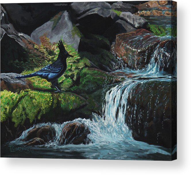 Landscape Acrylic Print featuring the painting A Stellar Blue Jay Day by Timithy L Gordon