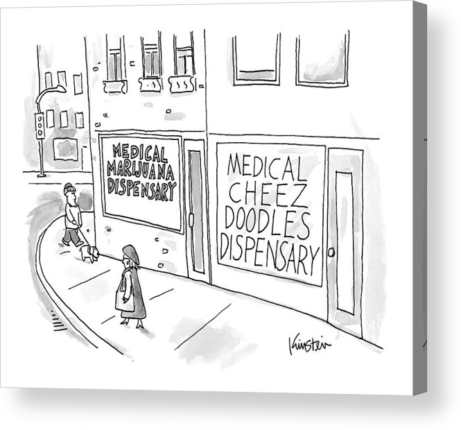 Medical Marijuana Dispensary Acrylic Print featuring the drawing A Storefront Medical Marijuana Dispensary by Ken Krimstein