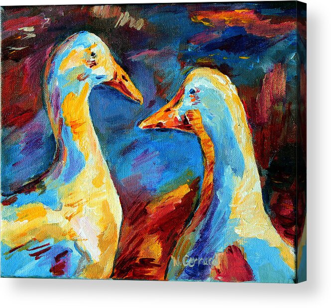 2 Canada Geese Acrylic Print featuring the painting A Stormy Night by Naomi Gerrard