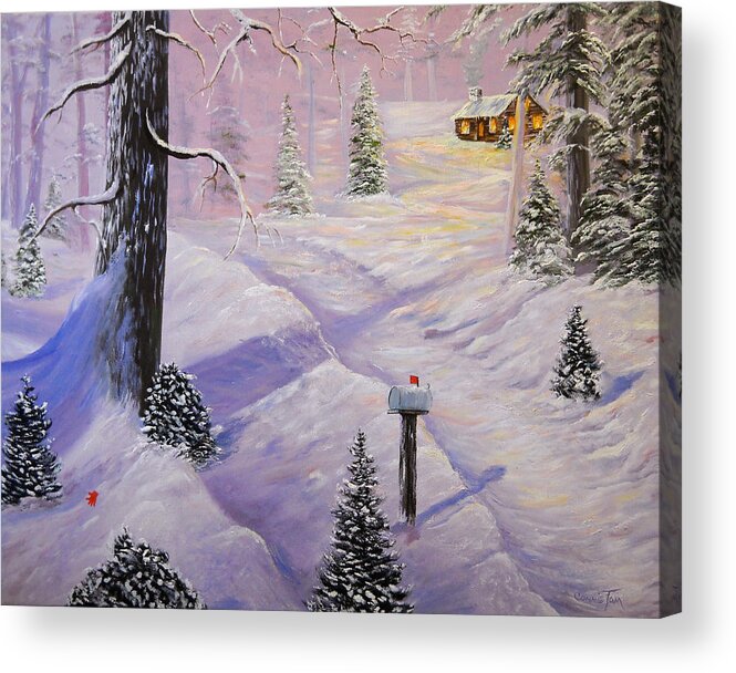 Landscape Acrylic Print featuring the painting A Wintery Wonderland Retreat by Connie Tom