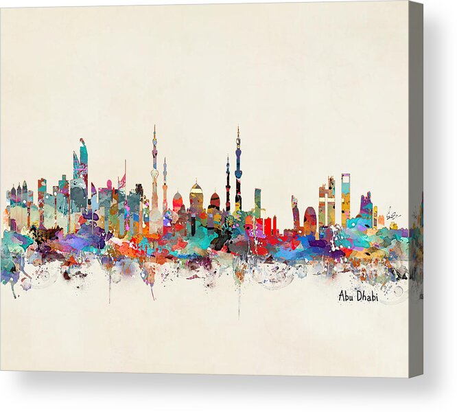 Abu Dhabi Skyline Acrylic Print featuring the painting Abu Dhabi skyline by Bri Buckley