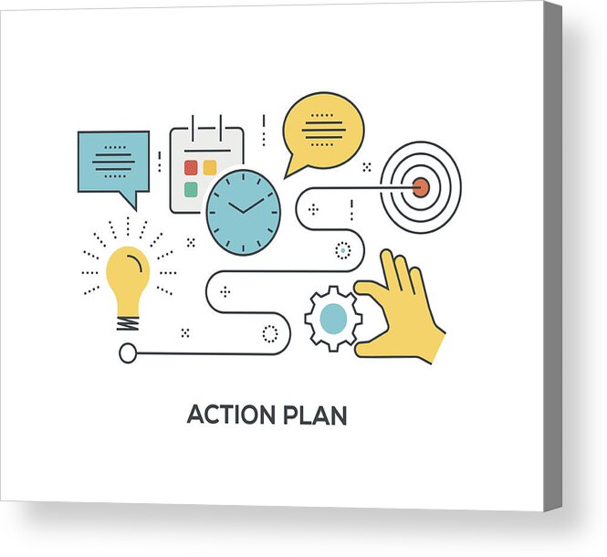New Business Acrylic Print featuring the drawing Action Plan Concept with icons by Enis Aksoy