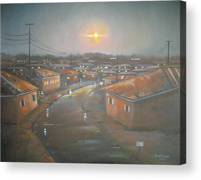 African Acrylic Print featuring the painting African Evening Settings by Olaoluwa Smith