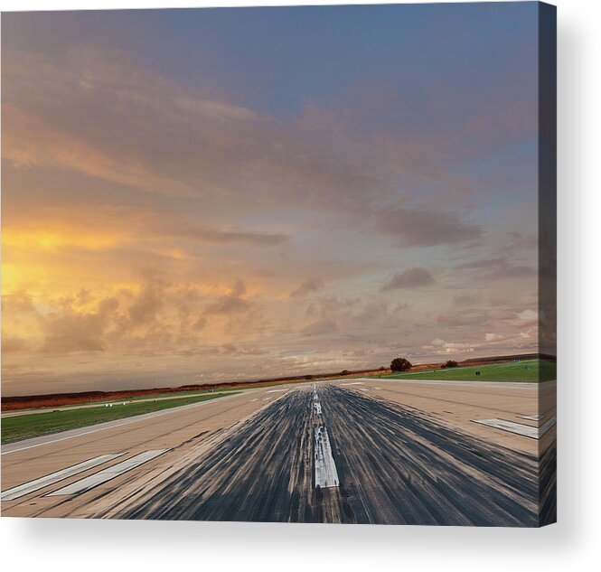 Outdoors Acrylic Print featuring the photograph Airport Runway At Sunset by John Lund